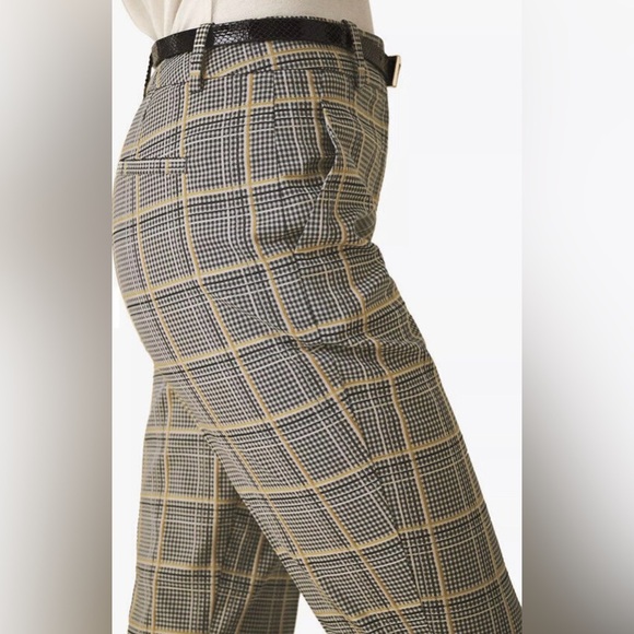 Zara Yellow Black Plaid High Waisted Slim zip fly Medium women's Trousers pants - Picture 2 of 12